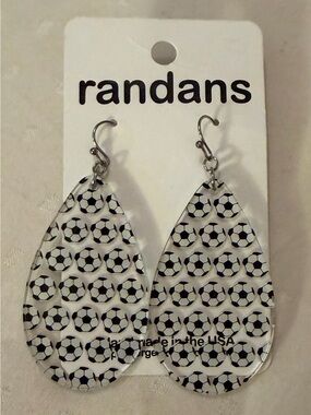 White and Black Soccer Teardrop Earrings